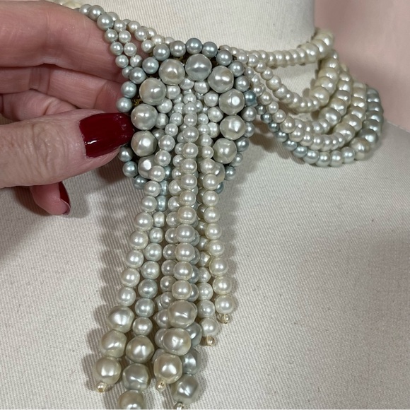 Antique Vintage Maximalism Waterfall Pearl Victorian Choker festoon Necklace - Picture 10 of 17